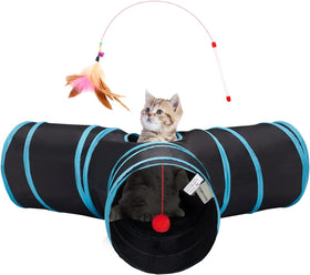 Crinkle Tunnel Cat Toy — Collapsible Play Tunnel with Toys LUSHYLIFE