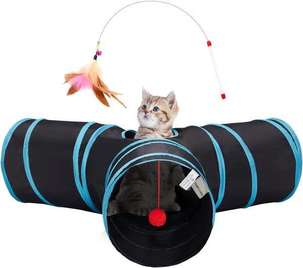 Crinkle Tunnel Cat Toy — Collapsible Play Tunnel with Toys