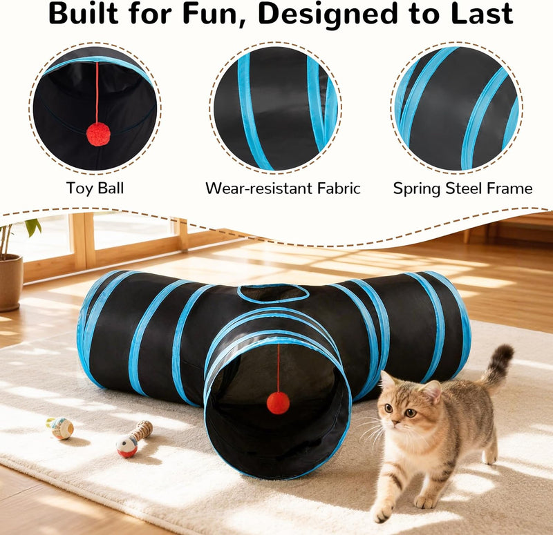 Crinkle Tunnel Cat Toy — Collapsible Play Tunnel with Toys